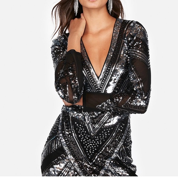 Express | Patterned Sequin Mini Dress - Picture 2 of 5